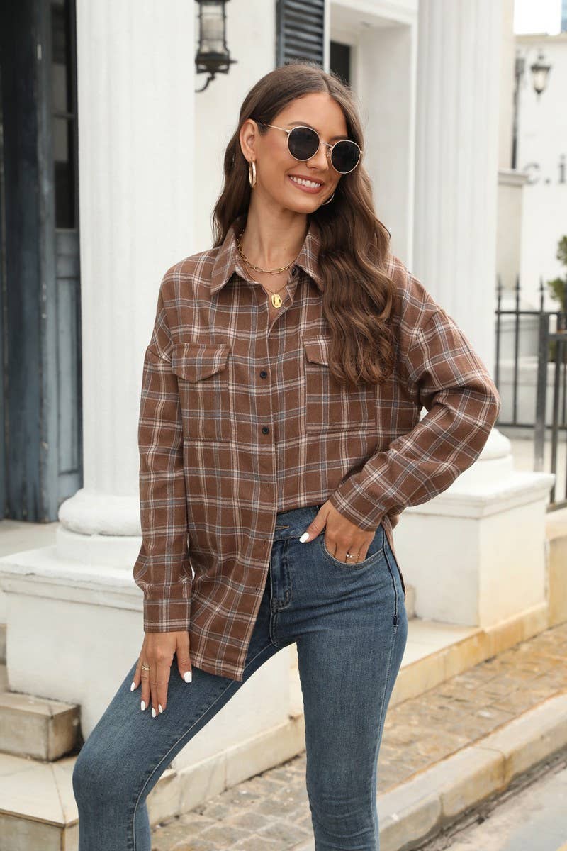 CWOCO0330_CASUAL PLAID BUTTON-DOWN SHIRT TOP COAT