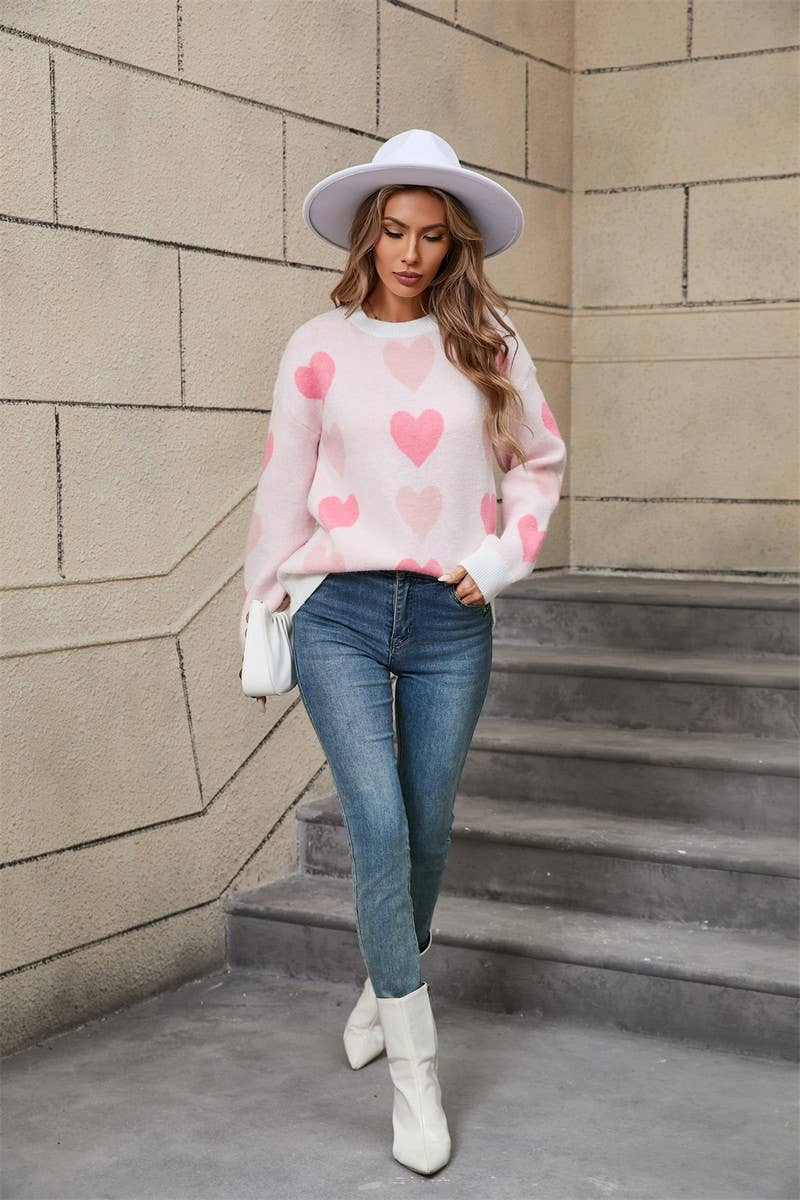 CWOSWL5783_LOVE VALENTINE'S DAY CREW NECK LOOSE SWEATER