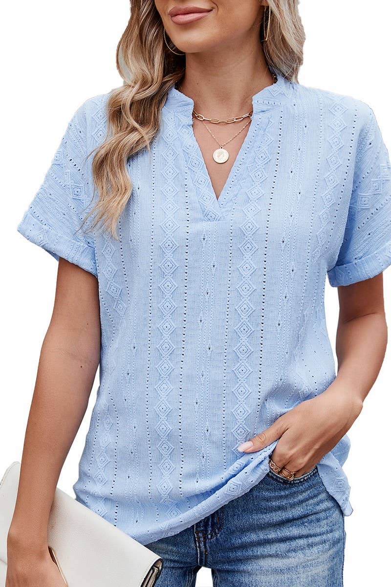 CWTBLS1723_SOLID COLOR V-NECK LOOSE CASUAL T-SHIRT TOP