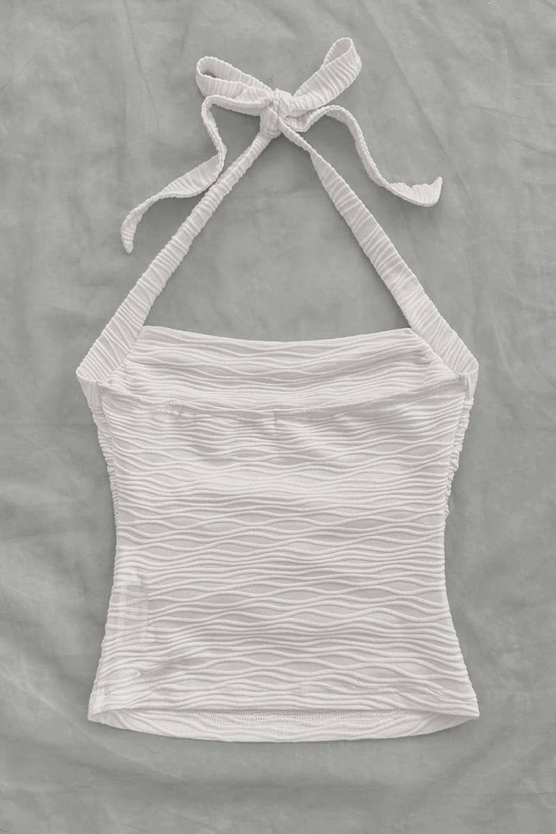 CWTHT0221_SOLID COLOR TIE NECK BACKLESS CAMI TOP