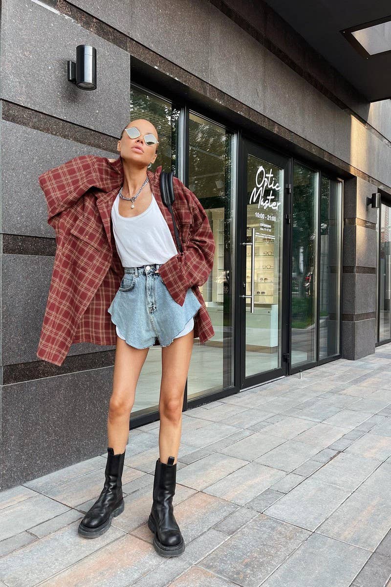 CWTBLL00607_LOOSE CASUAL RED PLAID LONG-SLEEVED SHIRT