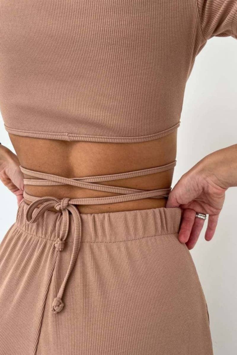 CWSS0517_SEXY CROP STRAP SHORT SLEEVE TOP AND PANTS SUIT