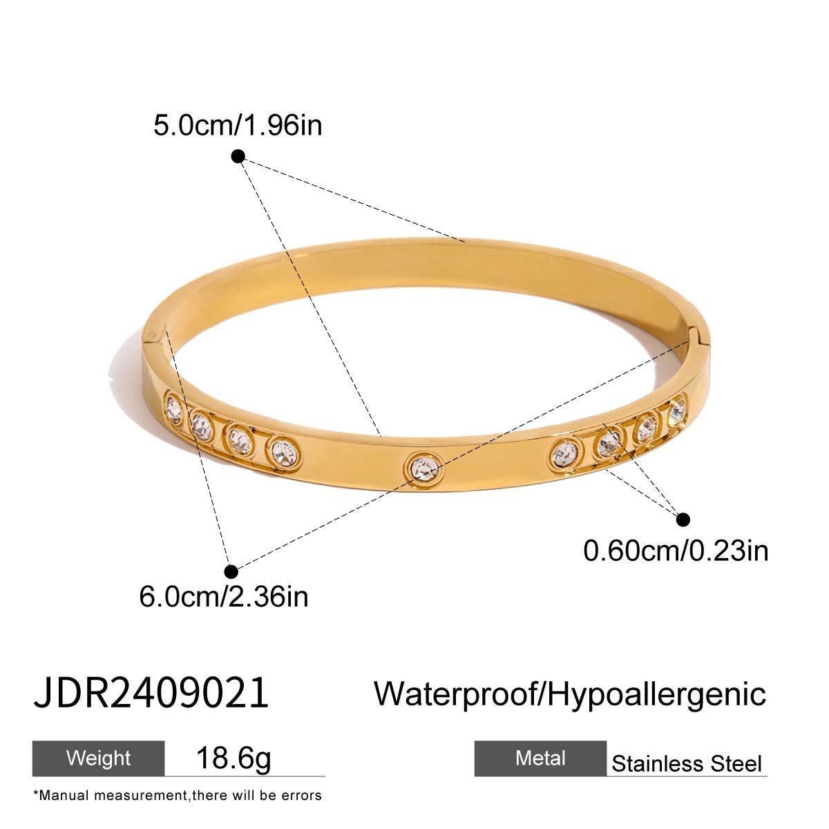 Zircon Clasp Bracelet in Titanium Steel_CWAJE4867