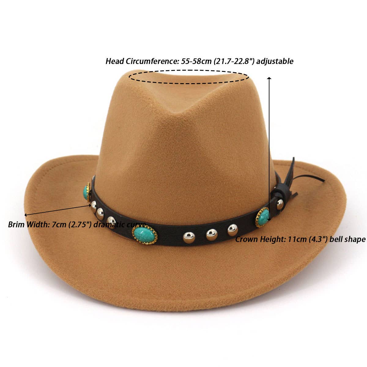 Turquoise Trim Felt Western Cowboy Hat_CWAH1775