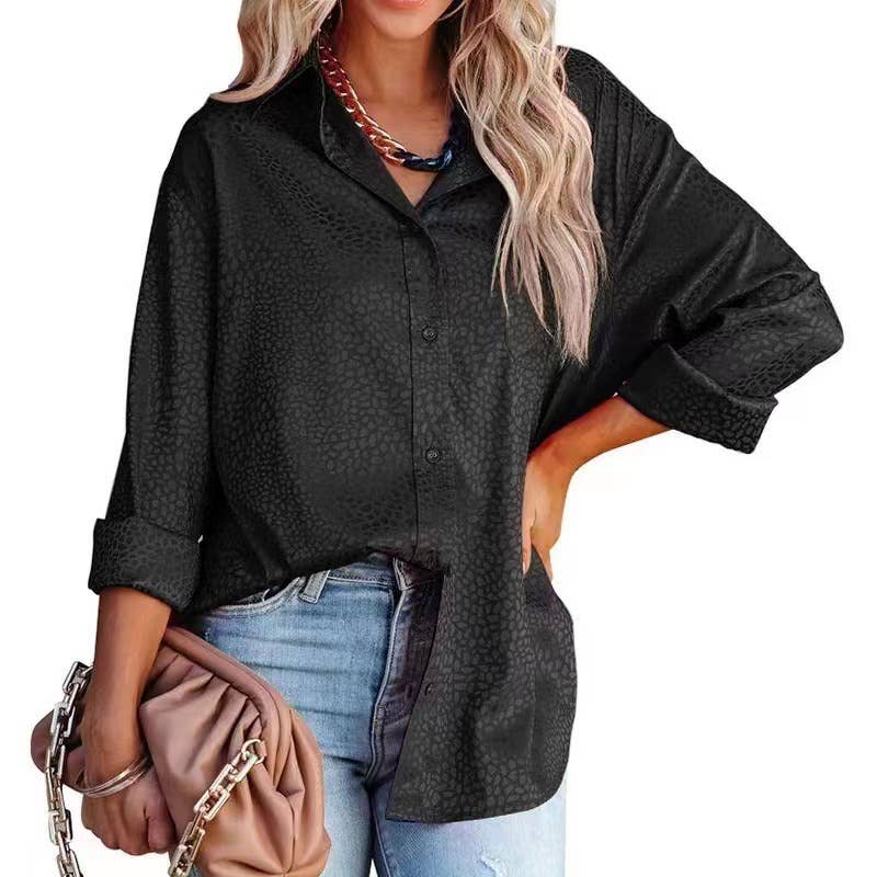 Elegant satin gravel pattern long-sleeved shirt