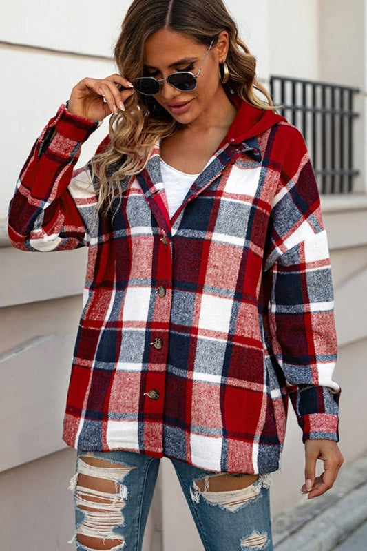 CWTSTL2383_PLAID HOODED LONG-SLEEVED SHIRT JACKET