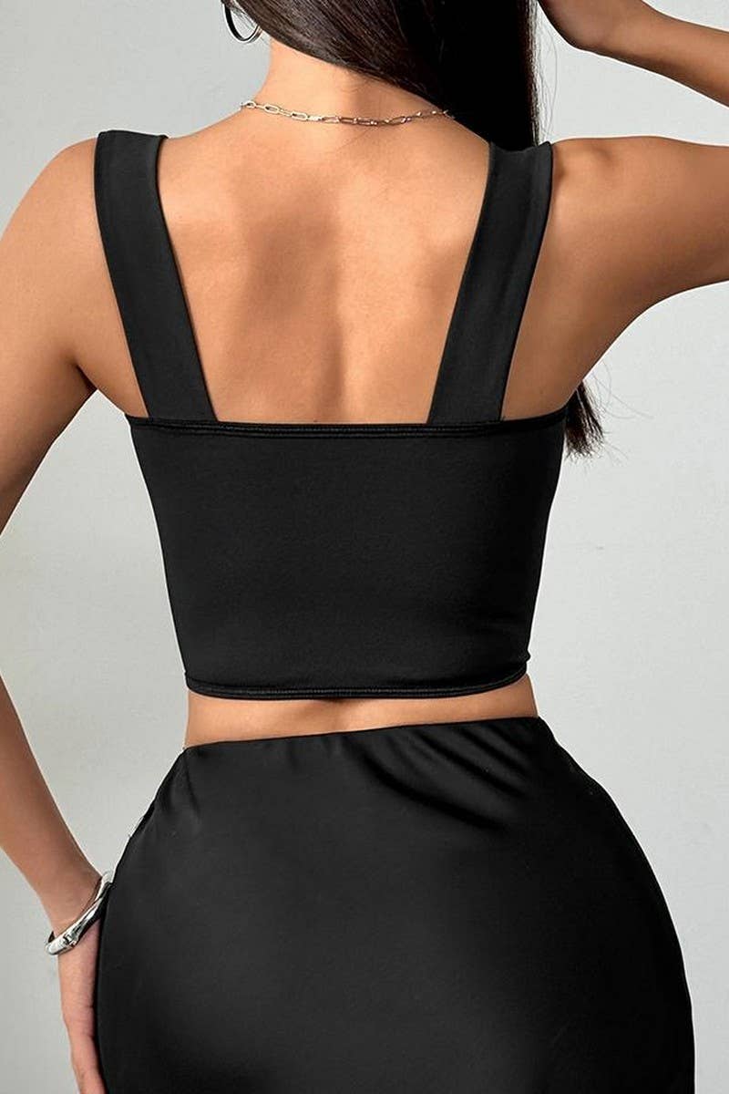 CWTTK0764_MESH SHEER CONTRAST HERRINGBONE CAMISOLE