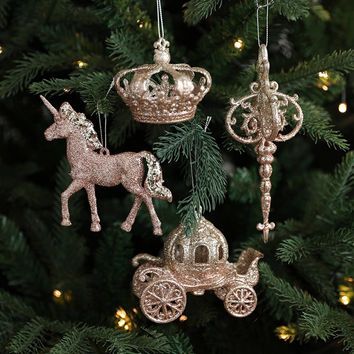 Glitter Reindeer House Christmas Tree Ornament