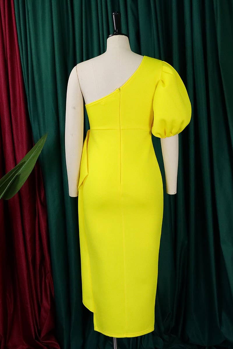 CWDMD1731_PLUS SIZE SLOPE NECK SLIT RUFFLED MIDI DRESS