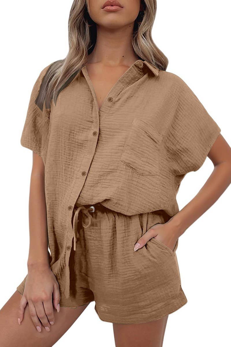 CWSS01305_CASUAL AND FASHIONABLE SHIRT AND SHORTS SET