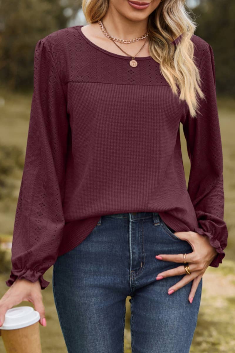 CWTBLL2805_CASUAL CREW-NECK FALL LONG-SLEEVED TOP