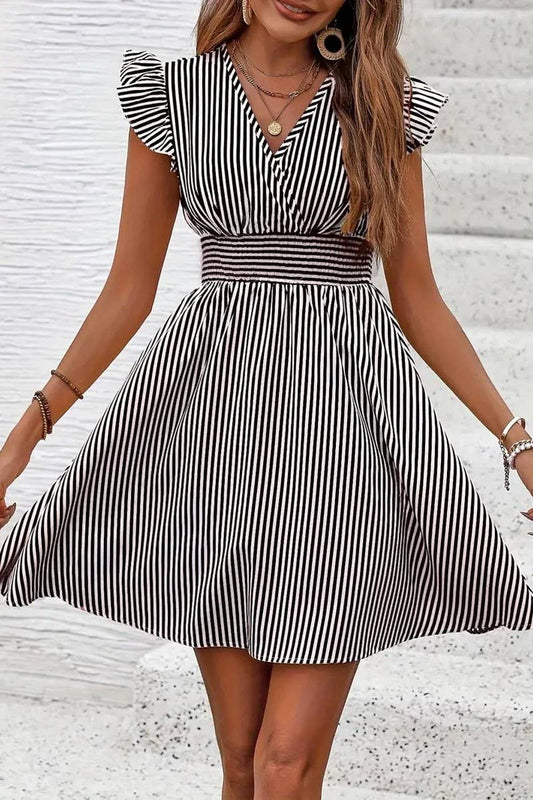CWDSD8106_SUMMER STRIPED BUTTERFLY SLEEVE DRESS