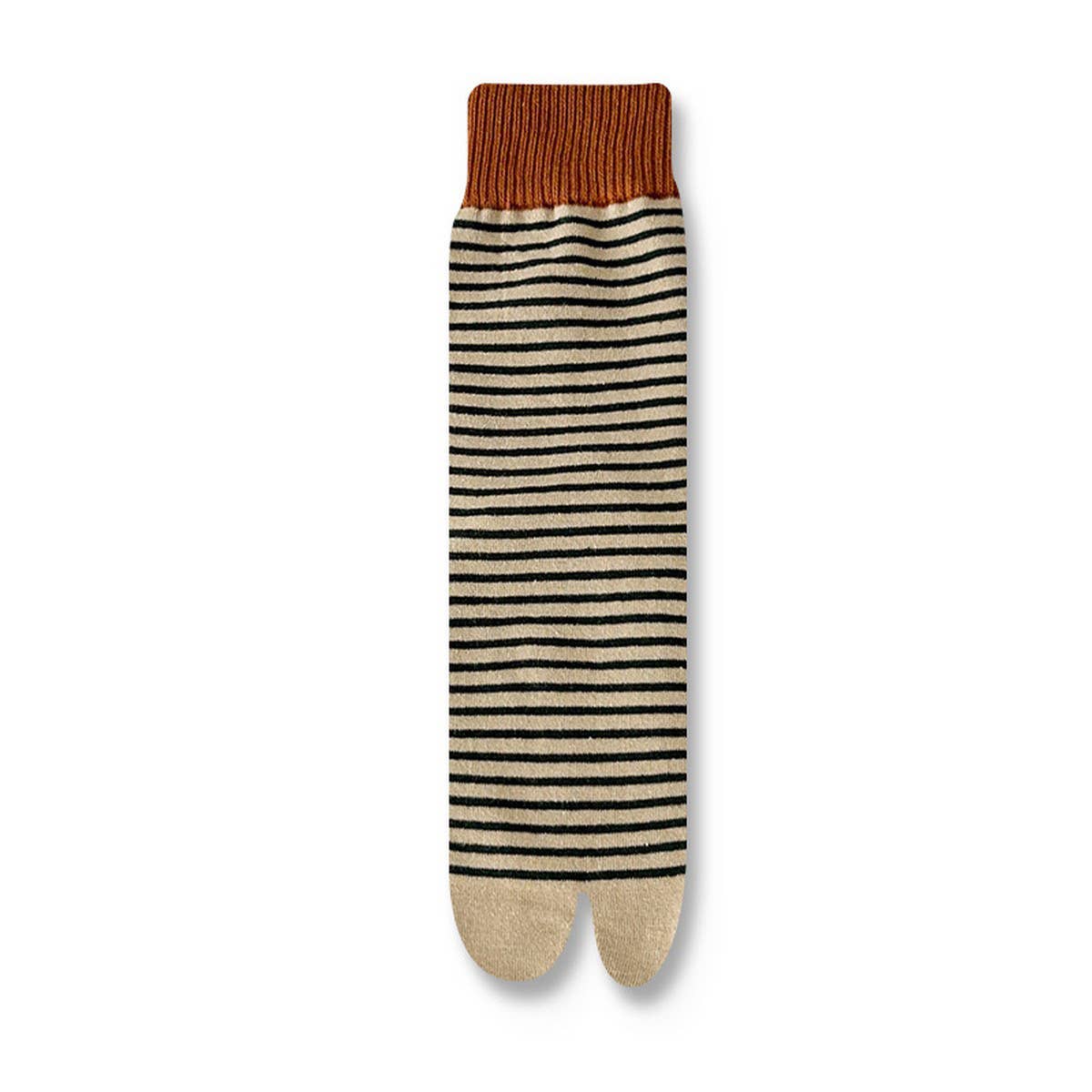 CWMM10097_WOMEN STRIPED SPLIT TOE CREW SOCKS TABI STYLE