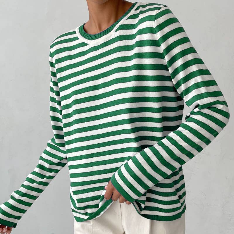 CREW-NECK KNITTED STRIPED RETRO STRIPED SWEATER