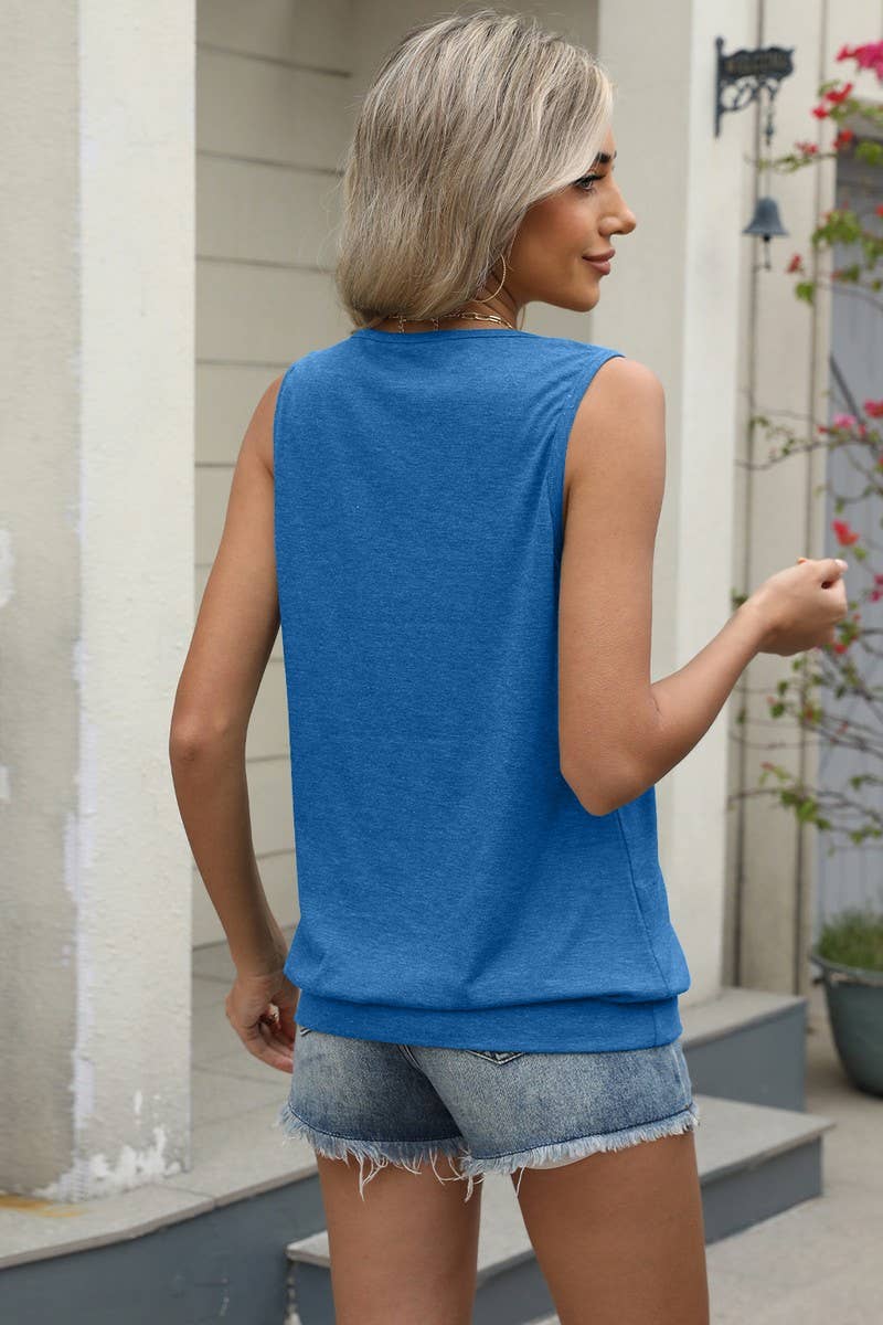 CWTBLSL0666_SOLID COLOR V-NECK LOOSE SLEEVELESS VEST TOP