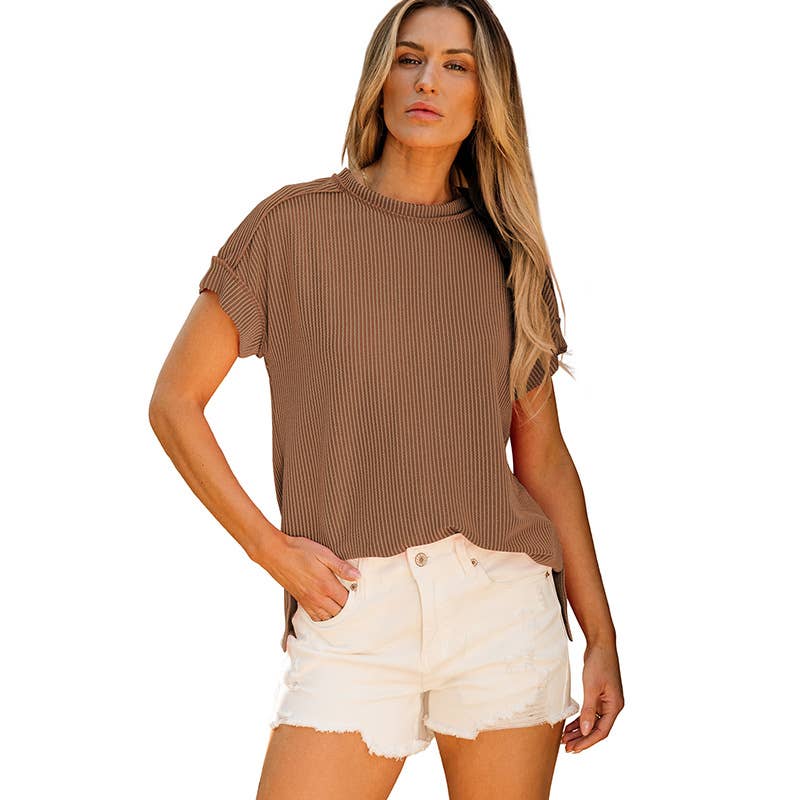 Casual solid color thread round neck pullover