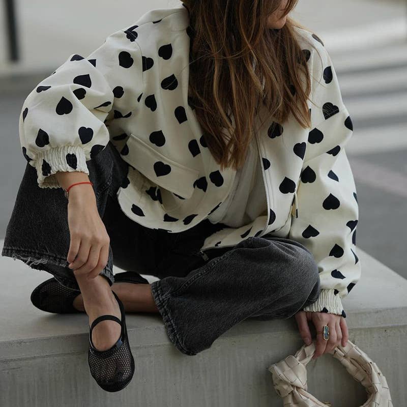 CASUAL LOVE PRINT LONG-SLEEVED JACKET