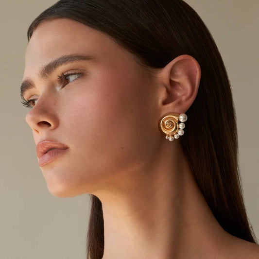 18K GOLD STAINLESS STEEL CONCH PEARL EARRINGS_CWASC1674