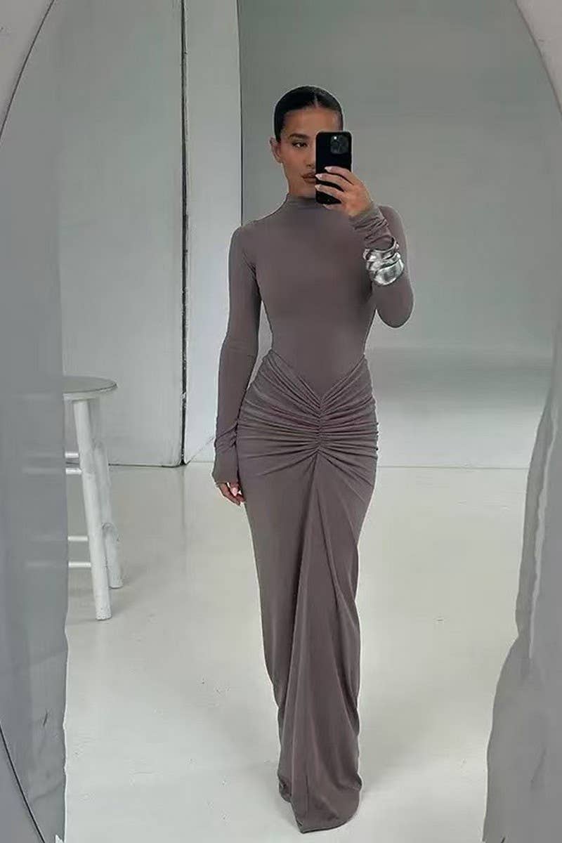 CWDMD01201_SLIM FIT SOLID COLOR PLEATED SEXY HIP DRESS