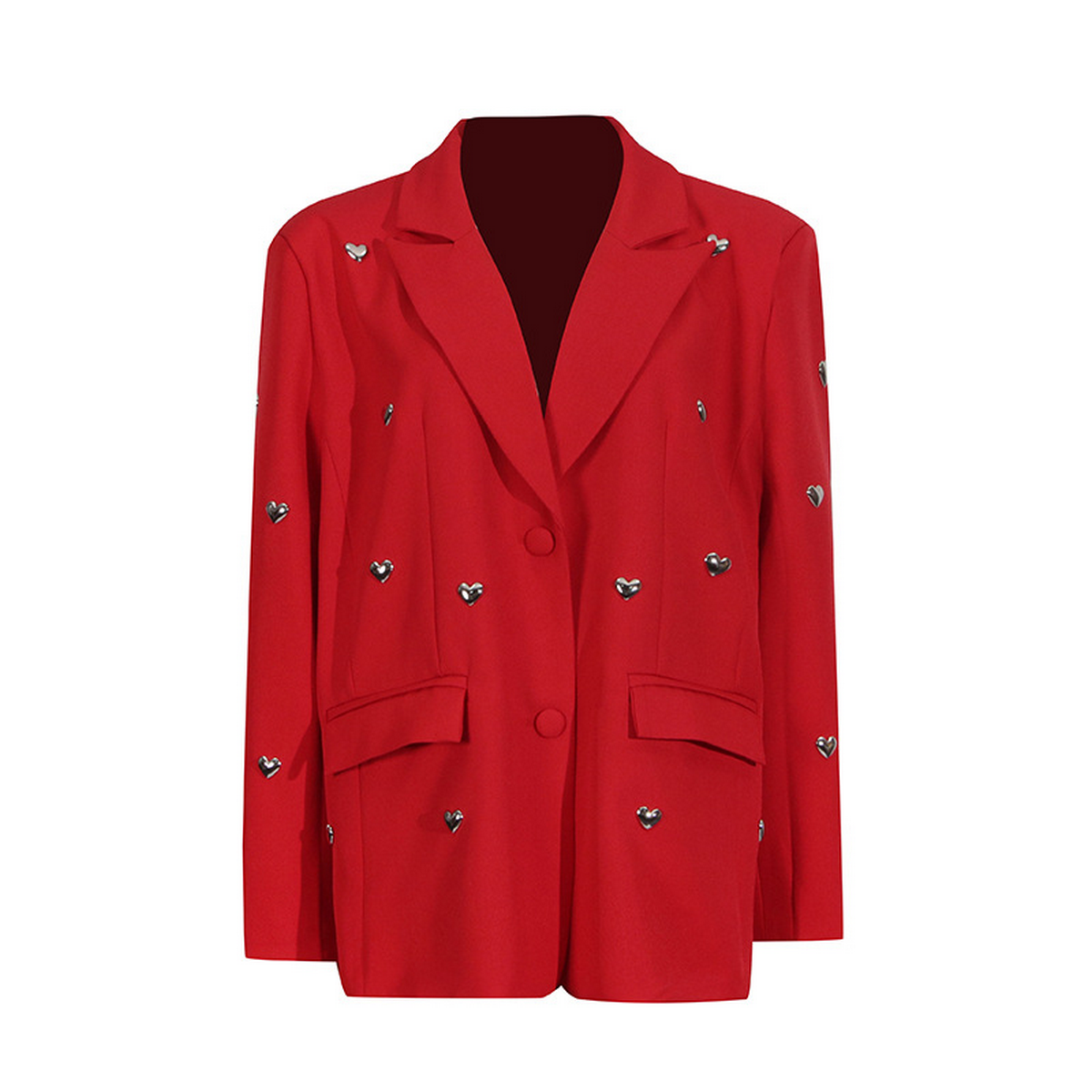 Spring Loose Fit Blazer with Heart Metal Detail_CWOCO1231
