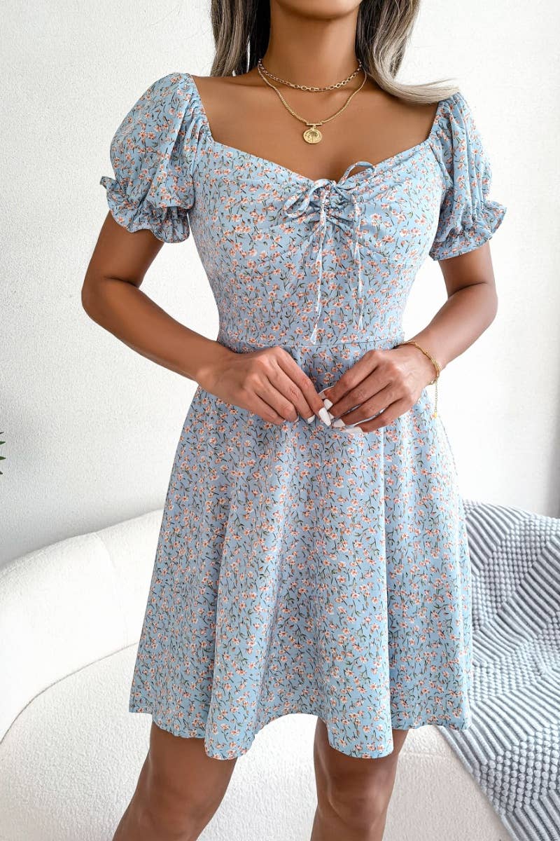 CWDSD4630_CASUAL FLARED SLEEVES FLORAL SWING DRESS