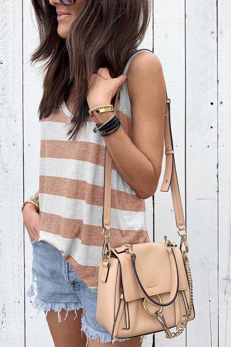 CWOV0429_CASUAL V-NECK SLEEVELESS STRIPED TANK TOP