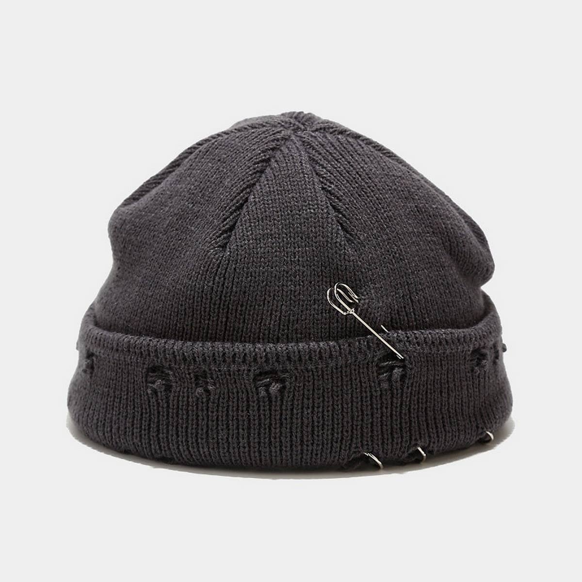 CWAH3168_NEW STYLE IRON RING PIN HOLE WOOL KNITTED HAT