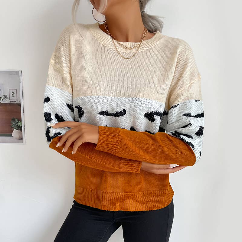 CASUAL COLOR MATCHING LONG-SLEEVED BASE SWEATER