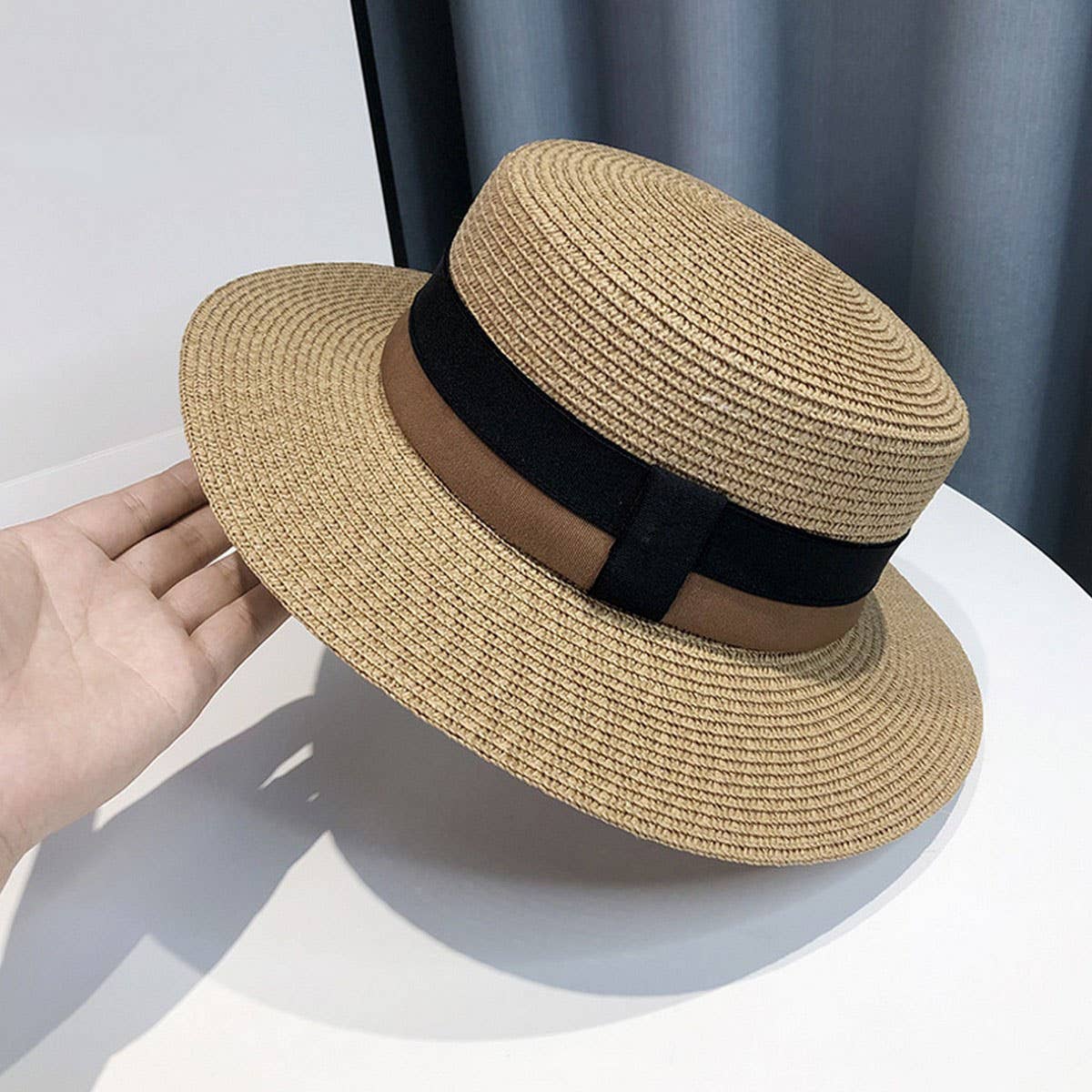 Retro flat hat sunshade elegant straw hat_CWAH3398