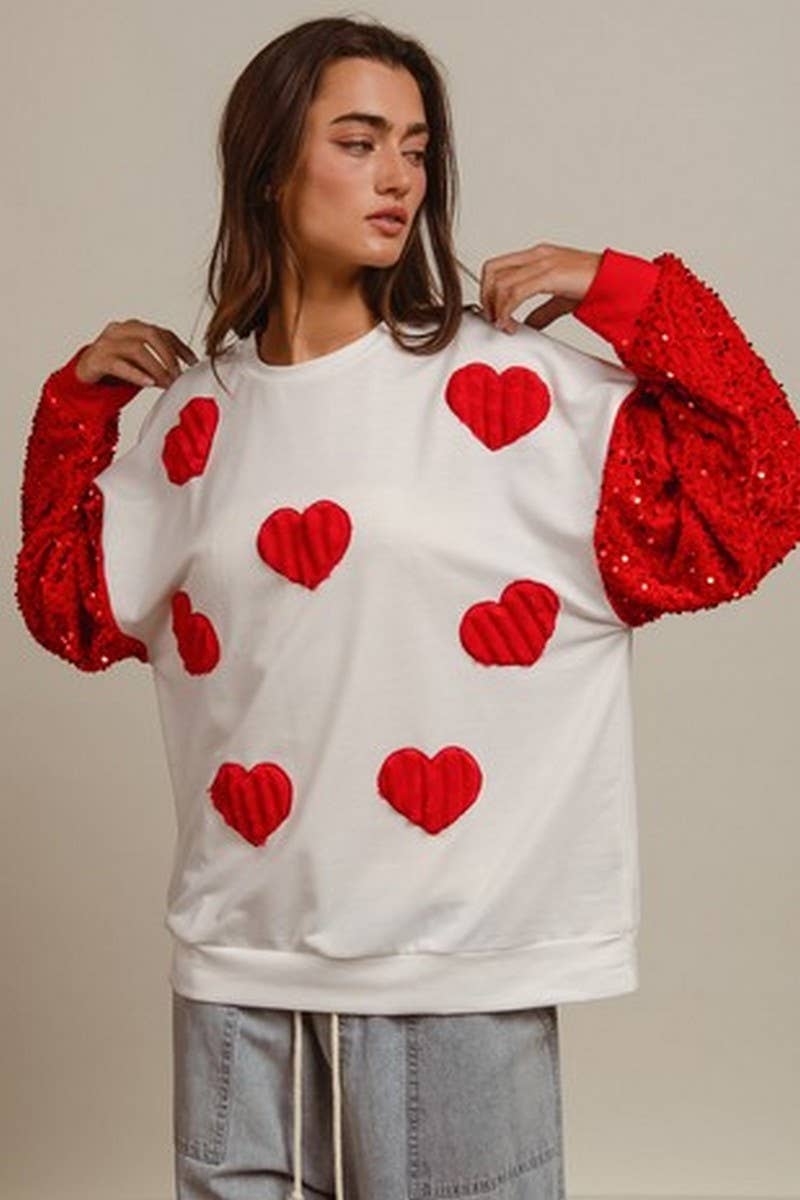 CWTBLL01241_VALENTINE SEQUIN SLEEVE LONG SLEEVE SWEATSHIRT