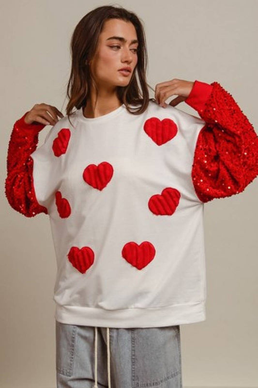 CWTBLL01241_VALENTINE SEQUIN SLEEVE LONG SLEEVE SWEATSHIRT