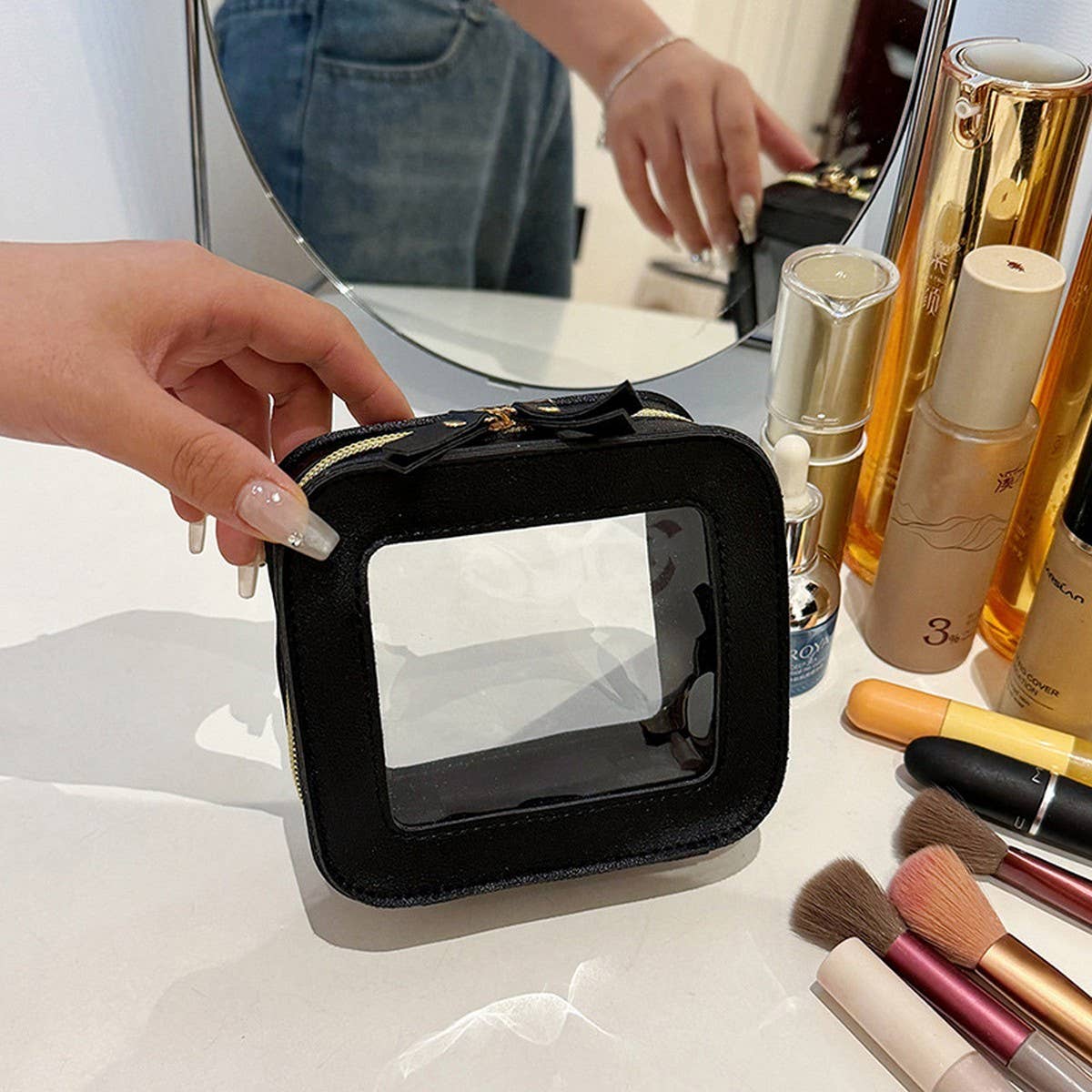 WHITE SIMPLE FASHION TRANSPARENT COSMETIC BAG_CWAB4368