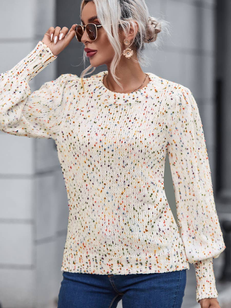 COLORED POLKA DOT PULLOVER SENSE KNIT SWEATER
