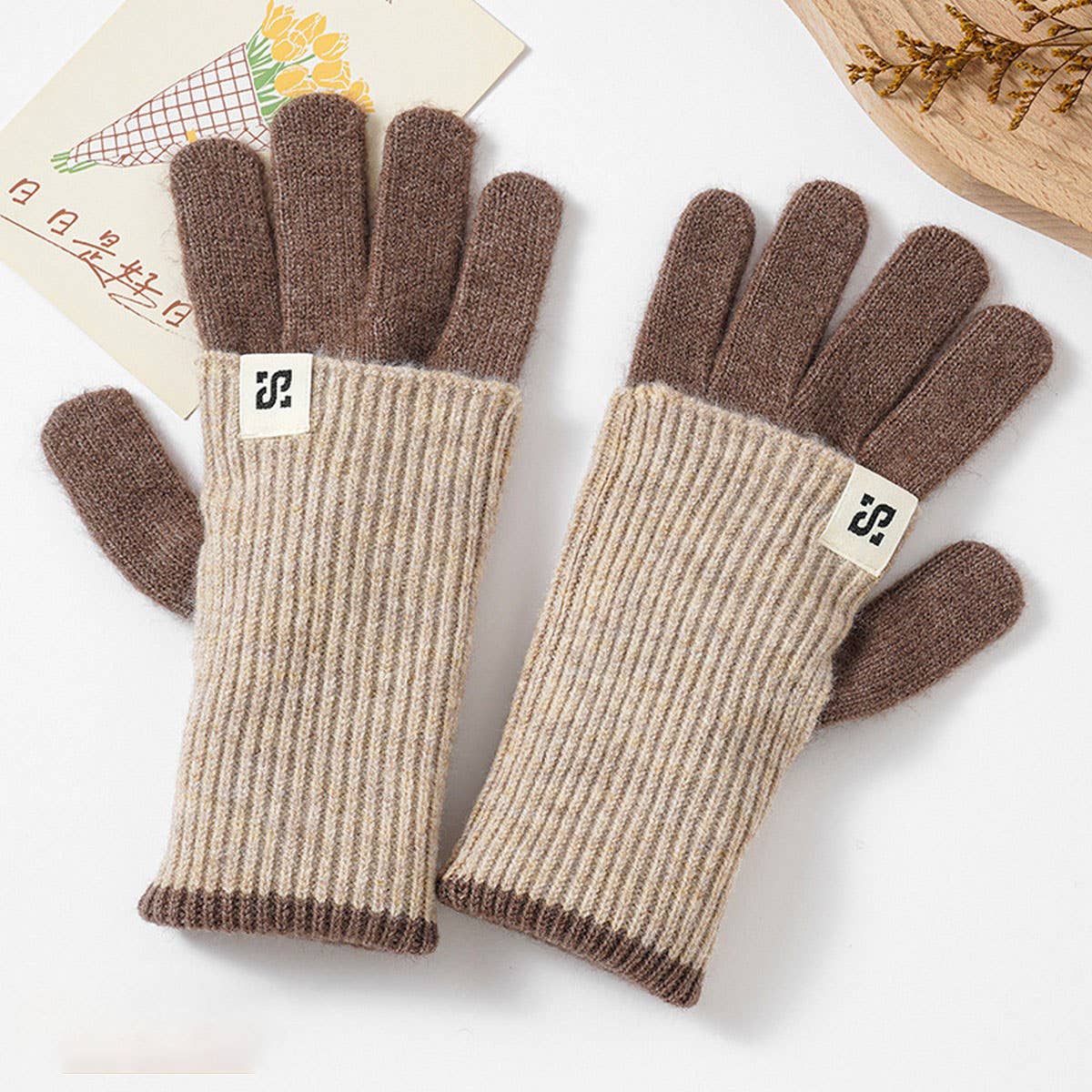 CWAG00585_WOMEN WINTER COLOR BLOCK KNIT WARM GLOVES