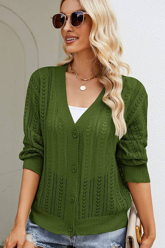 CWOCAL0775_TEMPERAMENT V-NECK HOLLOW KNITTED CARDIGAN
