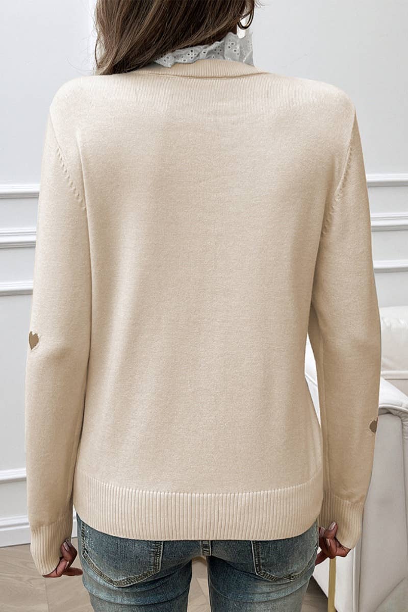 CWOSWL4449_LACE LACE NECKLINE LOVE LONG-SLEEVED SWEATER