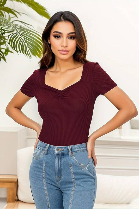 CWSBSS0055_SUMMER SEXY V-NECK RIBBED BODYSUIT