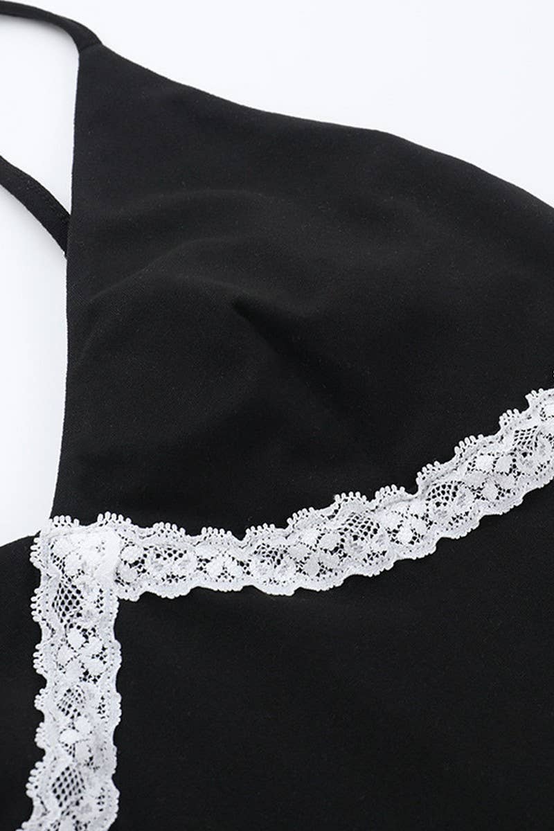 CWTTK0864_SEXY V-NECK LACE STRIPED TANK TOP