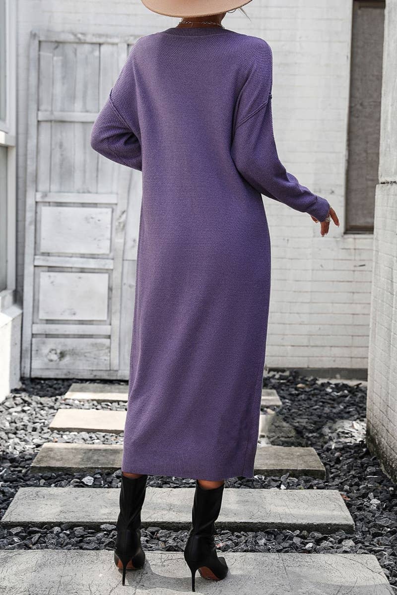 CWDMD538  Long Sleeve Loose V-Neck Button Tops Long Sweater