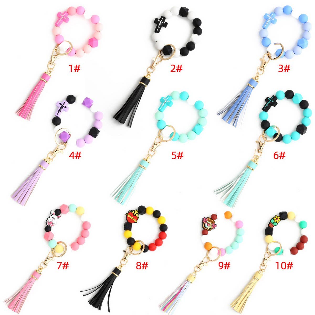 Cross Rabbit Keychain Easter Silicone Bead Bracelet_CWAB5076