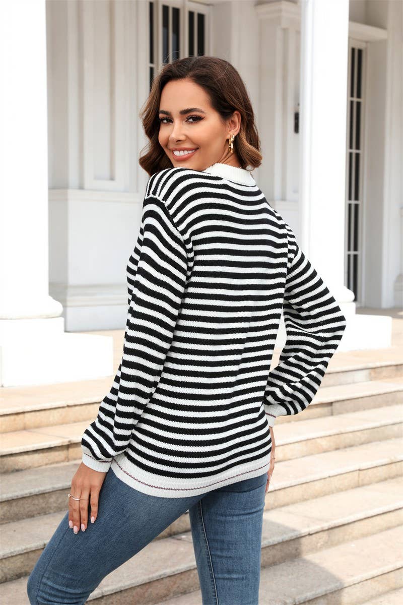 CWOSWL1689_Crew Neck Long Sleeve Striped Pullover Sweater