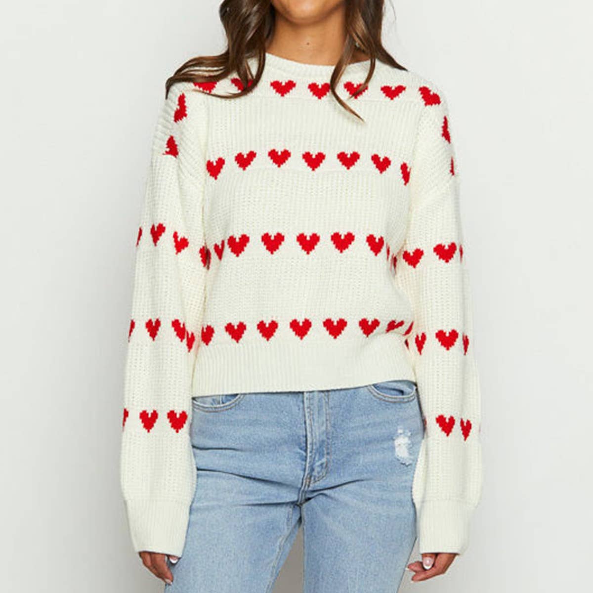 CREW-NECK LONG SLEEVE JACQUARD KNITTED SWEATER