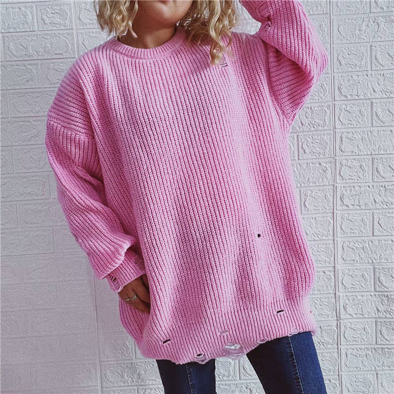 WOSWL1296_Crew Neck Pullover Casual Long Sleeve Sweater