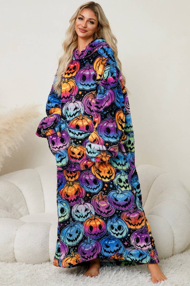 CWSPJ0141_THICK CORAL FLEECE HOODED LONG HOME ROBE