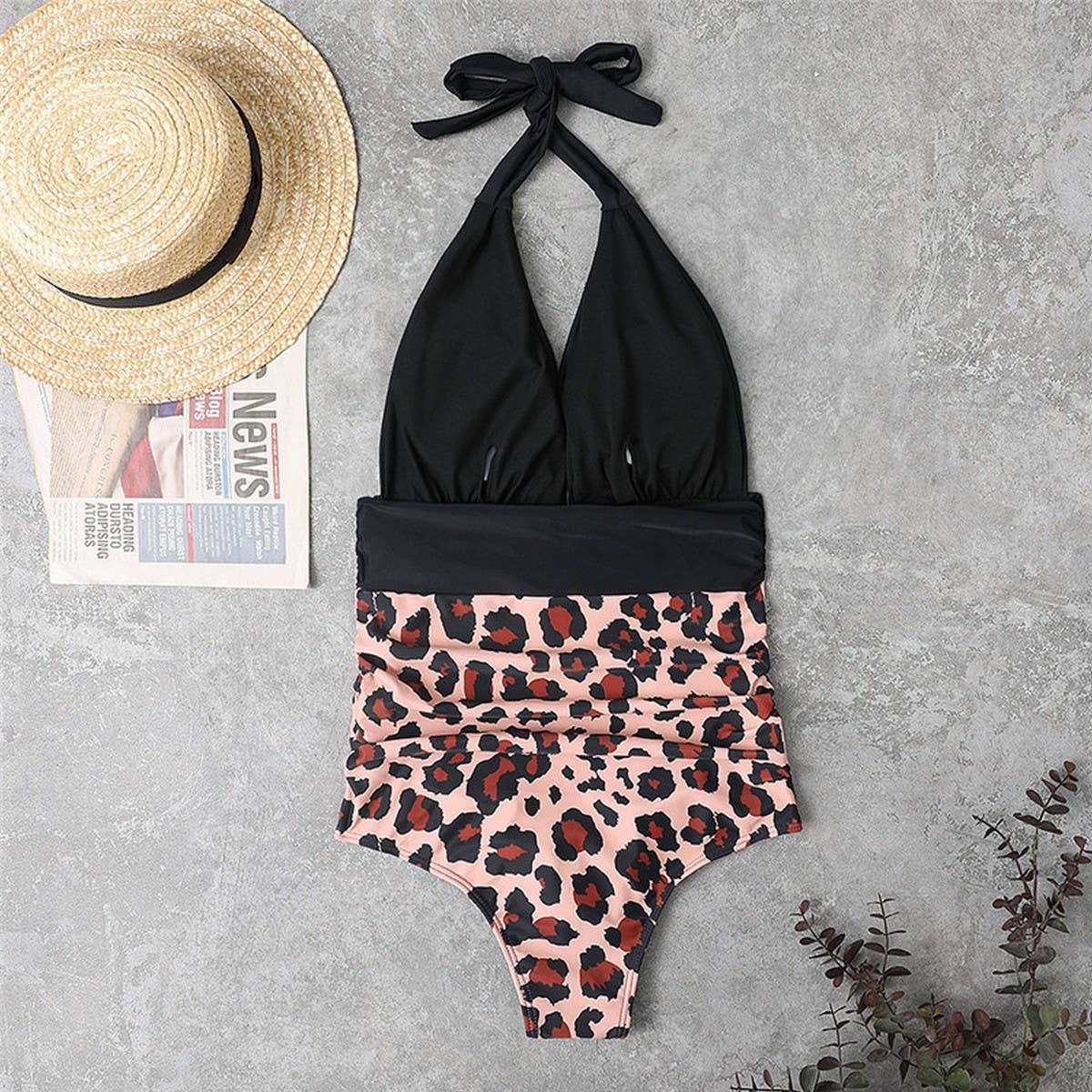 WOMEN'S HALTER BACKLESS ONE-PIECE SWIMSUIT