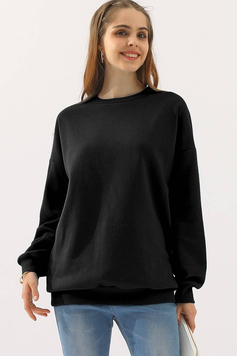 CWTTL902_CREW NECK LONG SLEEVE PULLOVER SWEATSHIRT TOPS