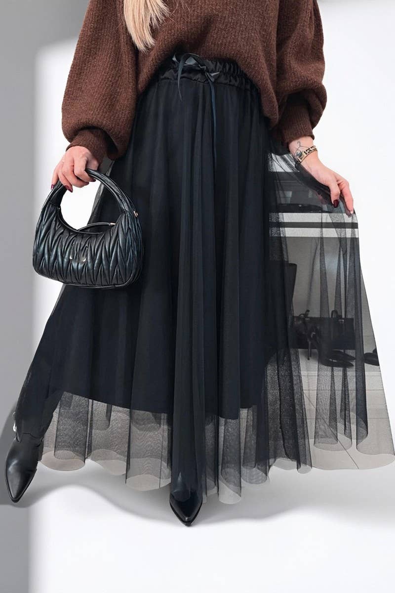 CWBLS136_SOLID COLOR TEMPERAMENT A-LINE LONG SKIRT