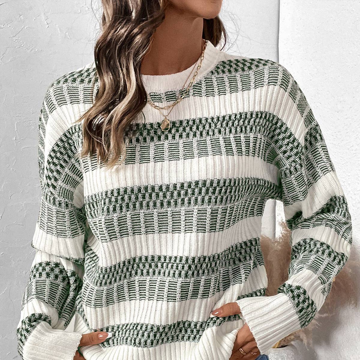 Casual striped color pullover sweater