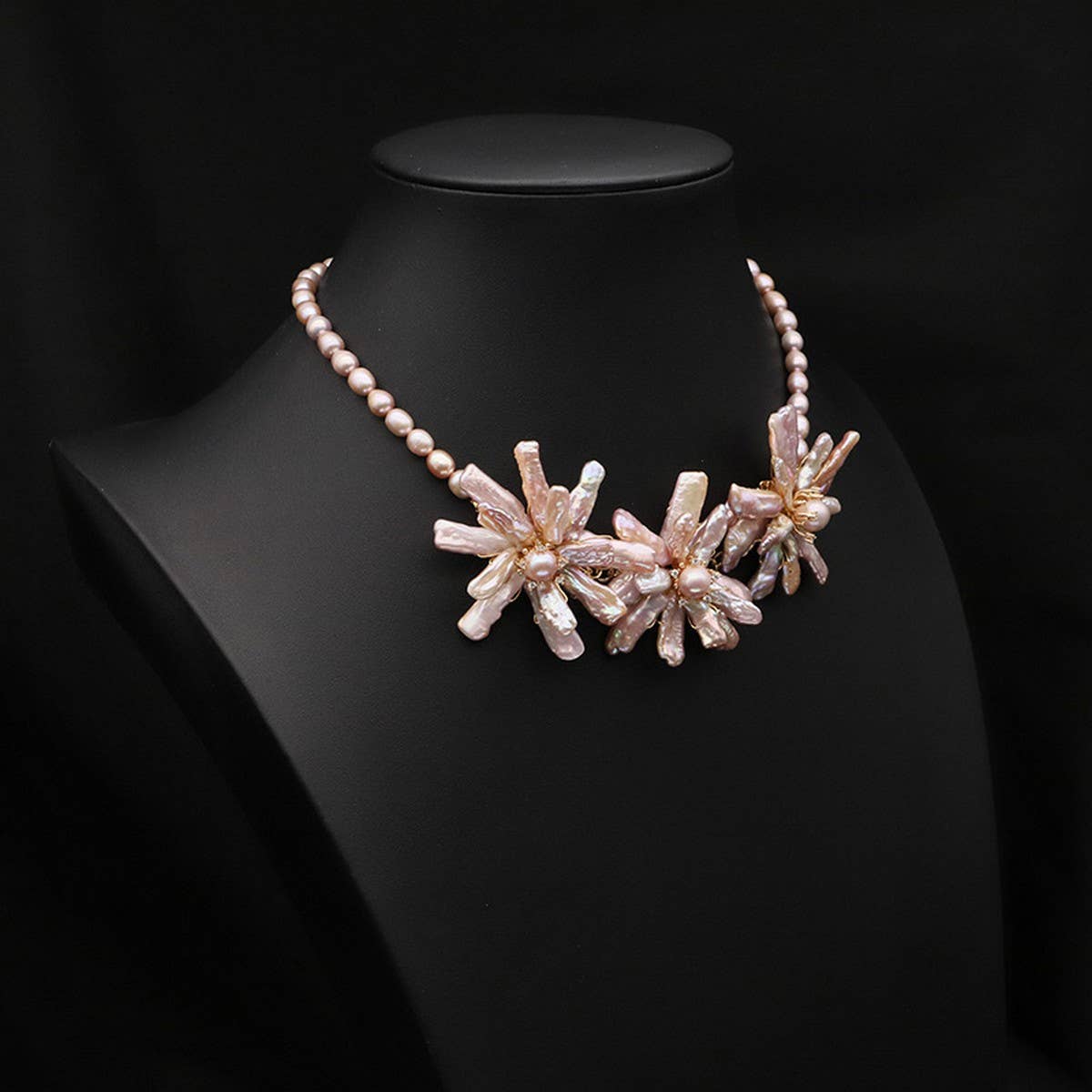 NATURAL PEARL PINK PURPLE FLOWER NECKLACE