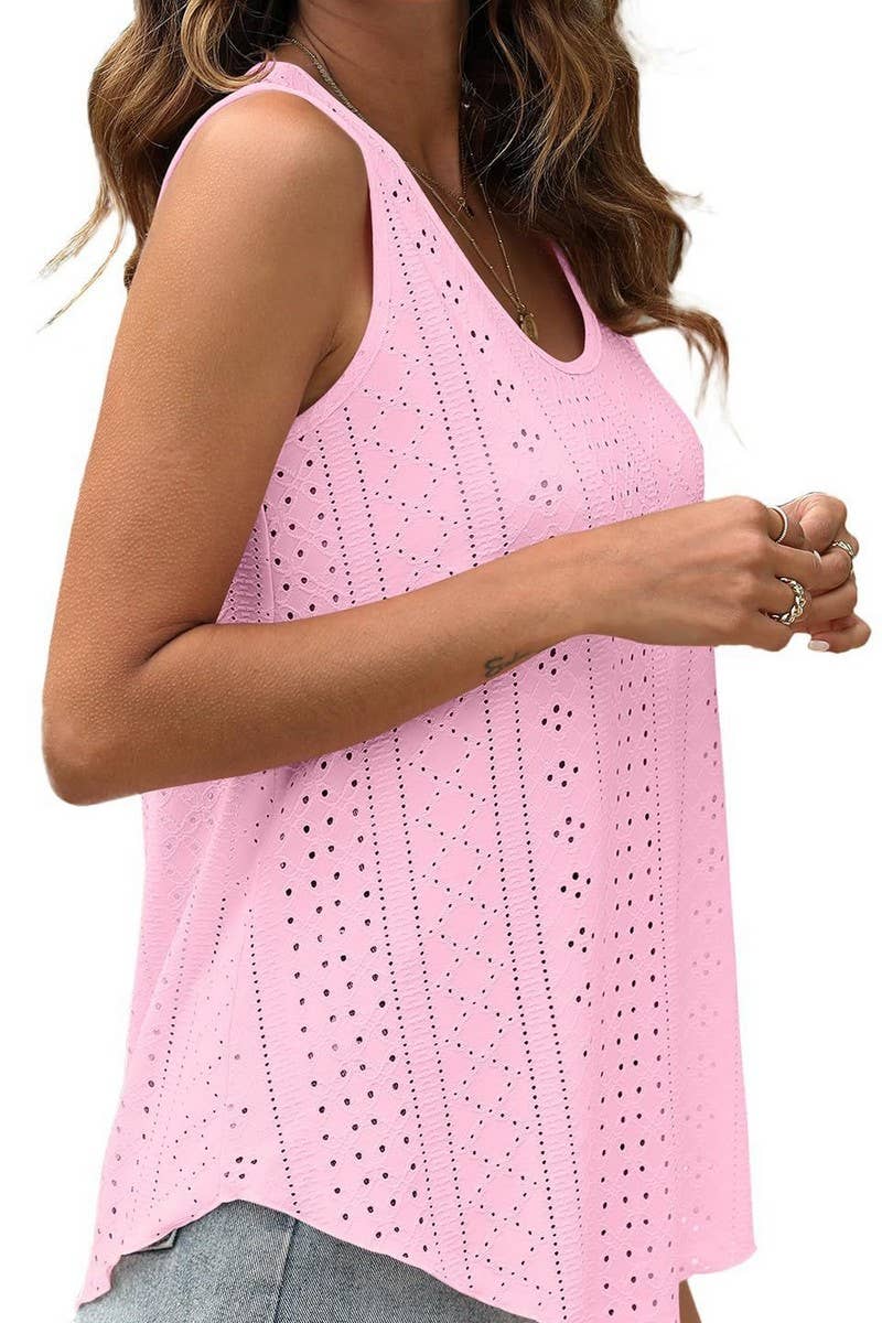 CWTBLSL0443_ROUND NECK NEEDLE EYE SLEEVELESS VEST T-SHIRT